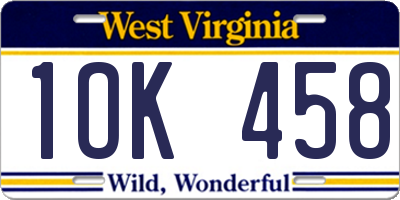 WV license plate 1OK458