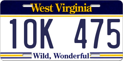 WV license plate 1OK475