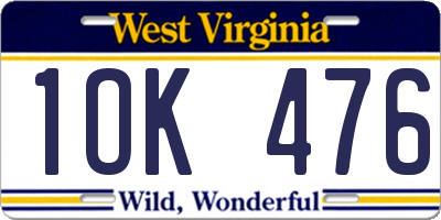 WV license plate 1OK476