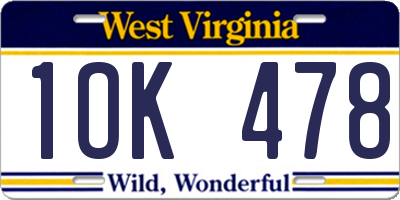 WV license plate 1OK478