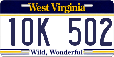 WV license plate 1OK502
