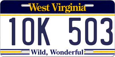 WV license plate 1OK503