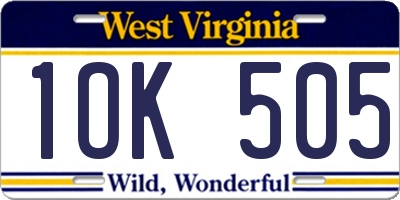 WV license plate 1OK505
