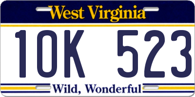 WV license plate 1OK523