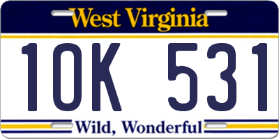 WV license plate 1OK531
