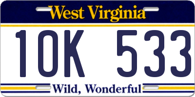WV license plate 1OK533