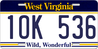 WV license plate 1OK536