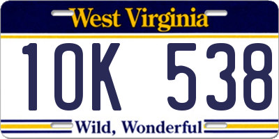 WV license plate 1OK538
