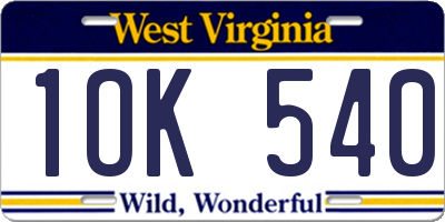 WV license plate 1OK540
