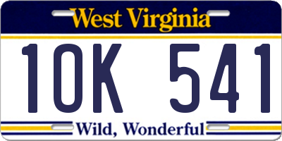 WV license plate 1OK541