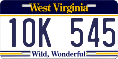 WV license plate 1OK545