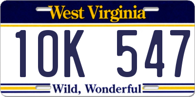 WV license plate 1OK547