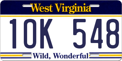 WV license plate 1OK548