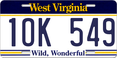 WV license plate 1OK549