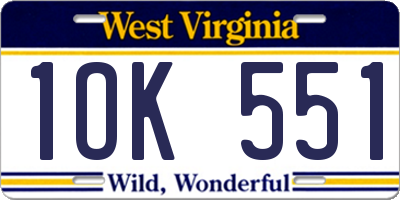 WV license plate 1OK551