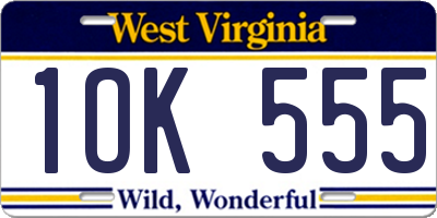 WV license plate 1OK555