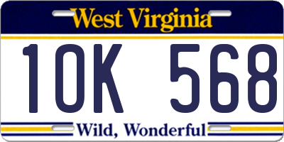 WV license plate 1OK568