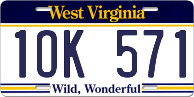 WV license plate 1OK571