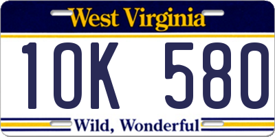 WV license plate 1OK580