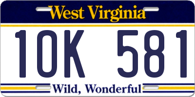 WV license plate 1OK581