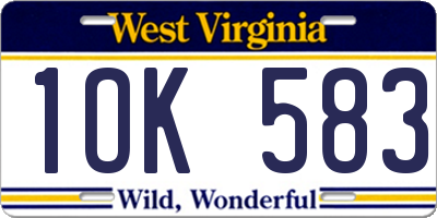 WV license plate 1OK583