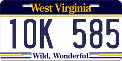 WV license plate 1OK585