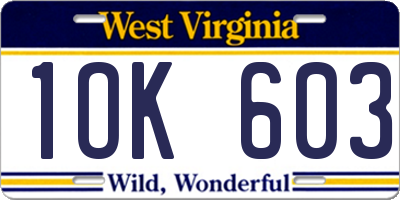 WV license plate 1OK603