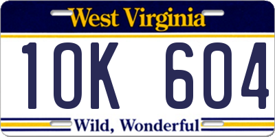 WV license plate 1OK604