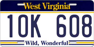 WV license plate 1OK608