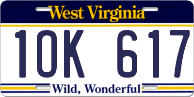 WV license plate 1OK617