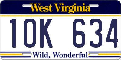 WV license plate 1OK634