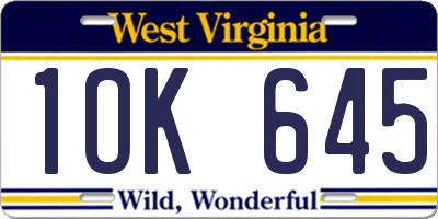 WV license plate 1OK645
