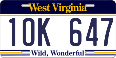 WV license plate 1OK647