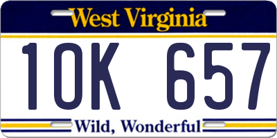 WV license plate 1OK657