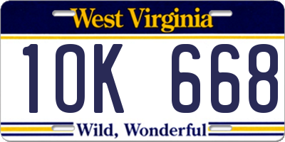 WV license plate 1OK668