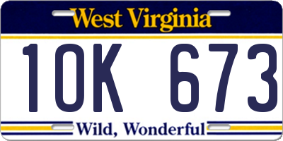 WV license plate 1OK673