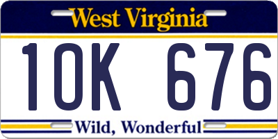 WV license plate 1OK676