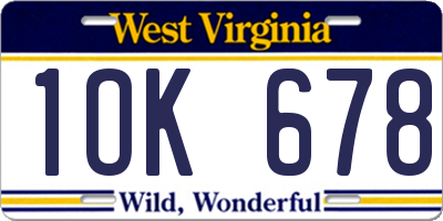 WV license plate 1OK678
