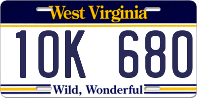 WV license plate 1OK680