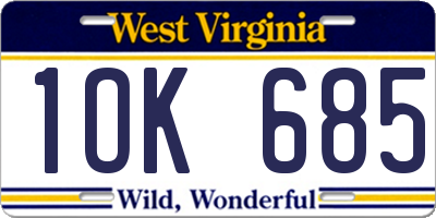 WV license plate 1OK685