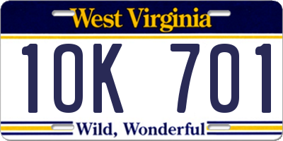 WV license plate 1OK701
