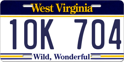 WV license plate 1OK704