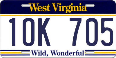 WV license plate 1OK705