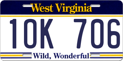WV license plate 1OK706
