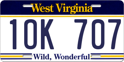 WV license plate 1OK707