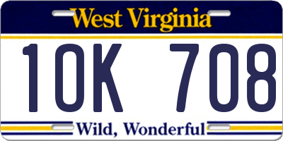 WV license plate 1OK708