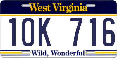 WV license plate 1OK716