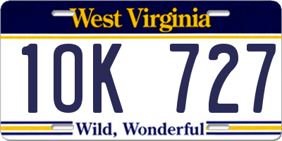 WV license plate 1OK727