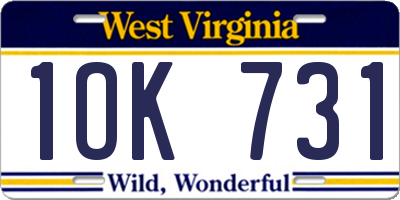 WV license plate 1OK731