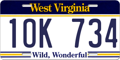 WV license plate 1OK734